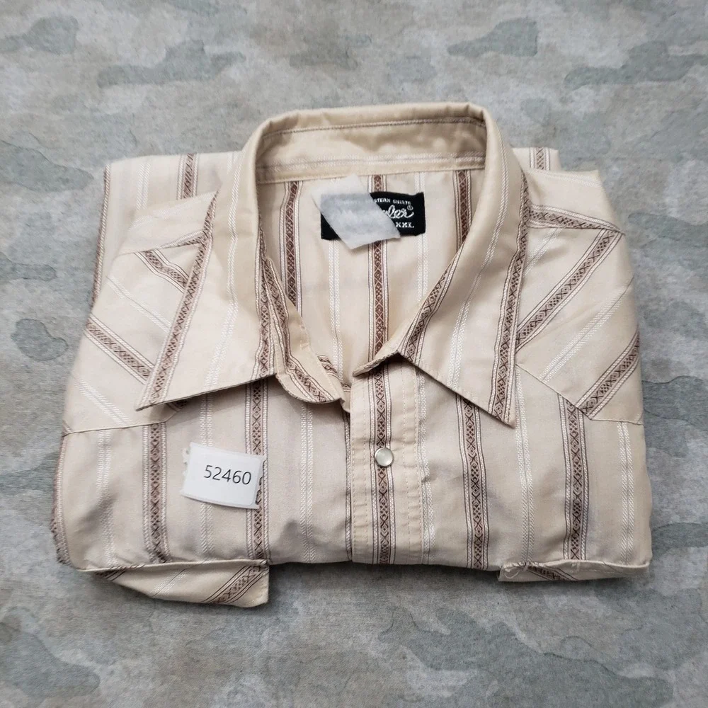 Wrangler Western Shirt Mens 2XL Tan Pearl Snap Long Sleeve Rodeo Ranch Cowboy